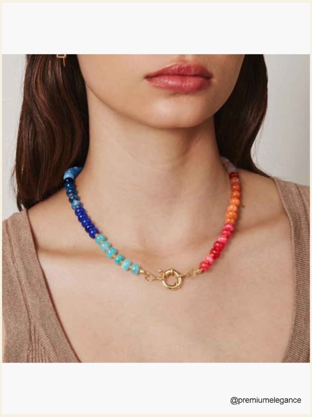 Natural Gemstone Beaded Choker Necklace Boho Handmade Summer Jewelry - Picture 3 of 7